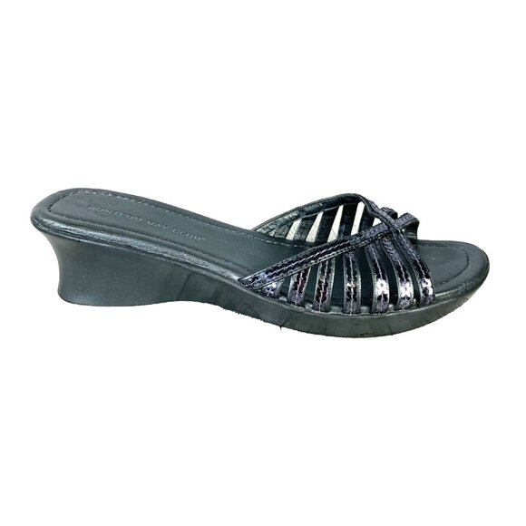 Montego Bay Club Silver Sandals Sequin Wedge Slip On Womens 7 Wedge Strappy Shoe - Picture 3 of 14